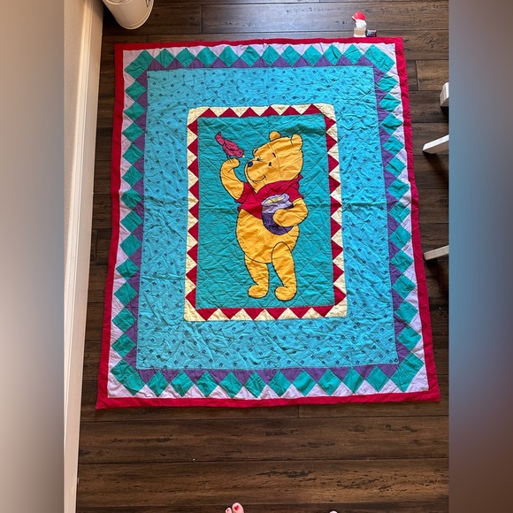 Vintage Disney Winnie The Pooh Toddler Blanket Patchwork Quilt Embroidered 90’s - Picture 2 of 15